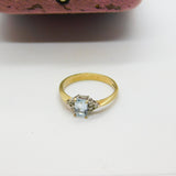 9ct Yellow Gold Baguette Cut Aquamarine & Diamond Dress Ring c1980 Birmingham