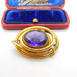 Victorian Pinchbeck Gold & Faceted Amethyst Swirl Brooch Antique c1860