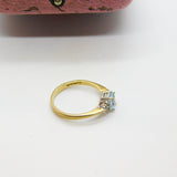 9ct Yellow Gold Baguette Cut Aquamarine & Diamond Dress Ring c1980 Birmingham