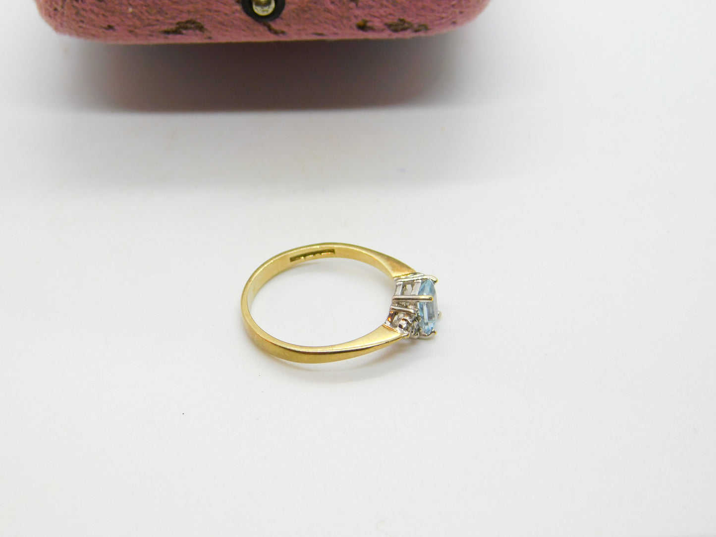 9ct Yellow Gold Baguette Cut Aquamarine & Diamond Dress Ring c1980 Birmingham