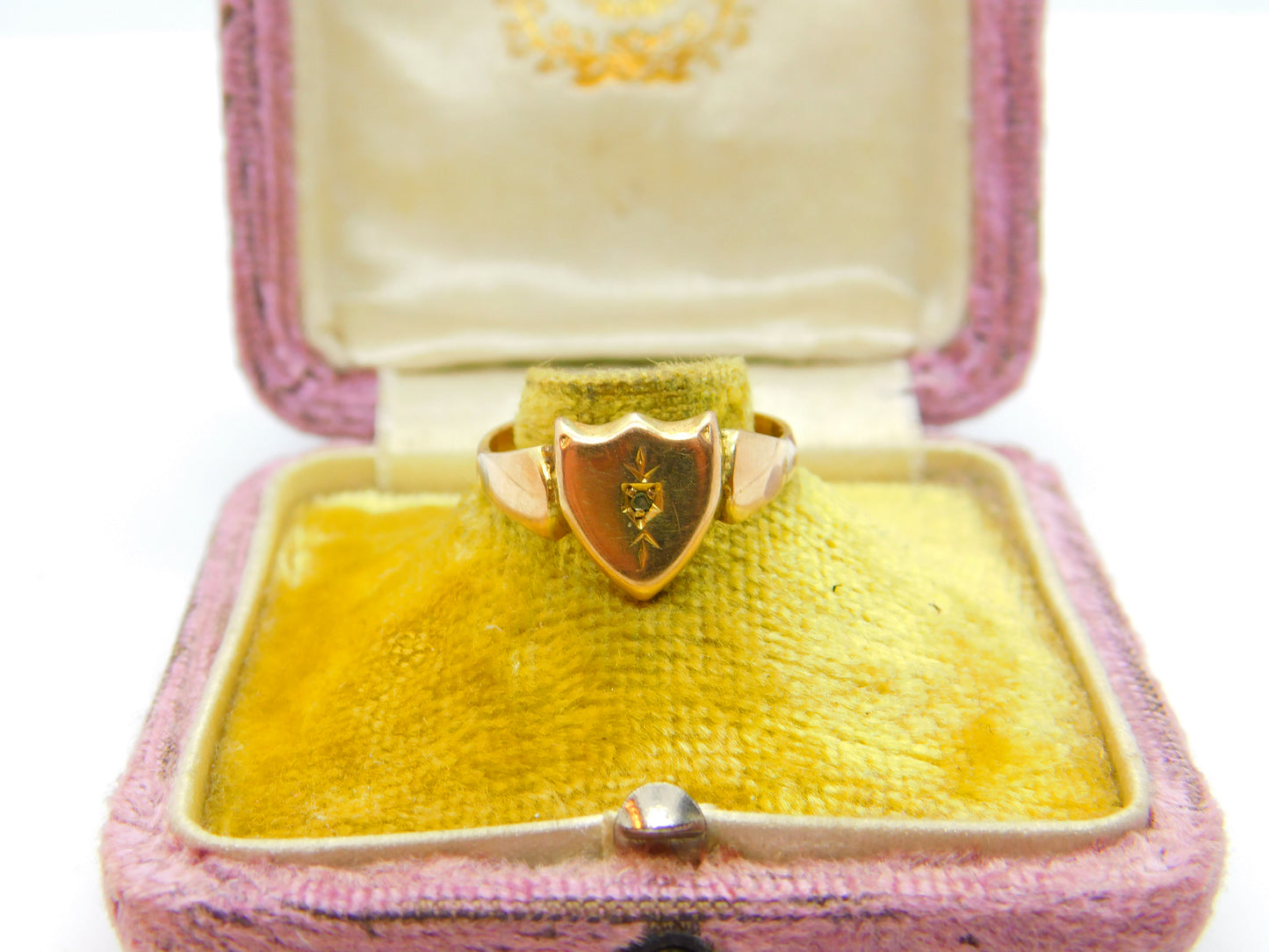 Victorian 9ct Gold Diamond Set Shield Shape Signet Ring c1880 Antique