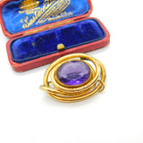 Victorian Pinchbeck Gold & Faceted Amethyst Swirl Brooch Antique c1860