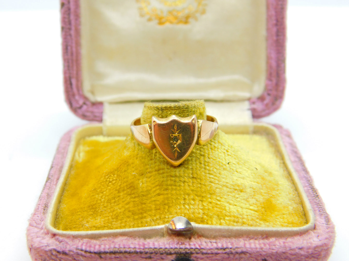 Victorian 9ct Gold Diamond Set Shield Shape Signet Ring c1880 Antique