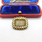 Victorian 9ct Gold, Seed Pearl & Hair Mourning Brooch Antique c1850