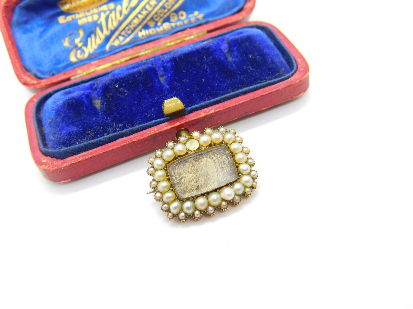 Victorian 9ct Gold, Seed Pearl & Hair Mourning Brooch Antique c1850