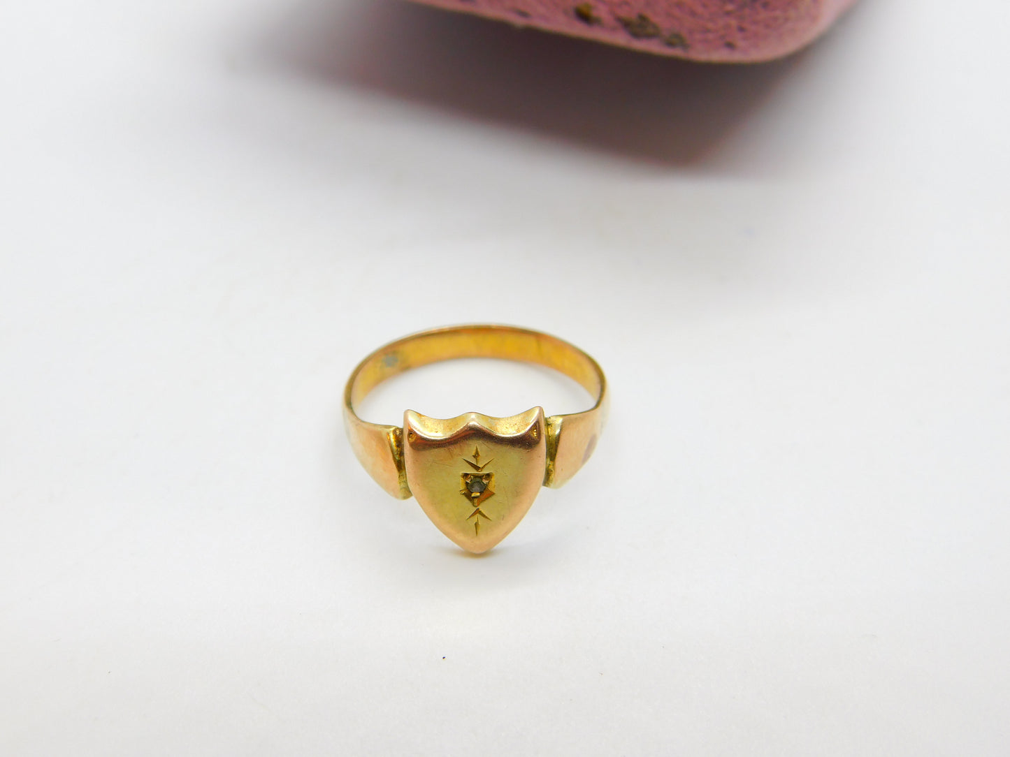 Victorian 9ct Gold Diamond Set Shield Shape Signet Ring c1880 Antique