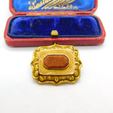 Victorian Pinchbeck Gold & Goldstone Panel Sweetheart Brooch Antique c1860
