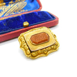 Victorian Pinchbeck Gold & Goldstone Panel Sweetheart Brooch Antique c1860