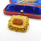 Victorian Pinchbeck Gold & Goldstone Panel Sweetheart Brooch Antique c1860