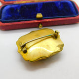 Victorian Pinchbeck Gold & Goldstone Panel Sweetheart Brooch Antique c1860