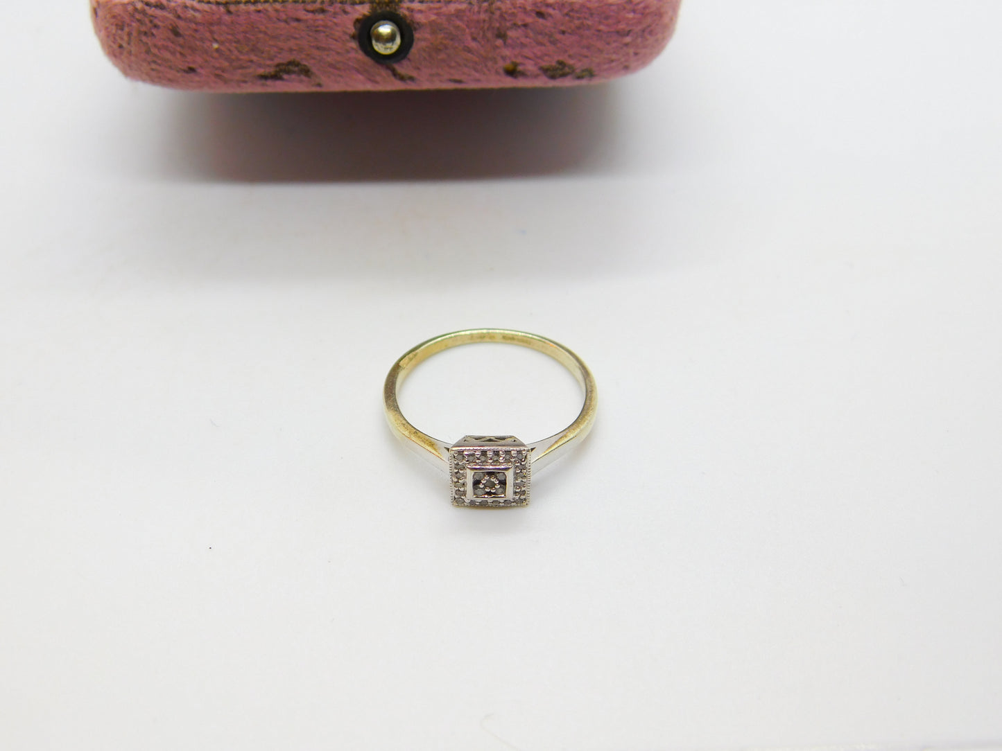 9ct White Gold & Diamond Set Modernist Square Dress Ring c1980 Vintage