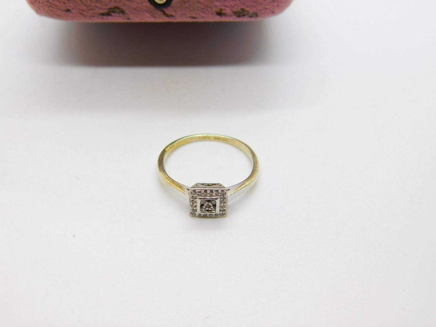 9ct White Gold & Diamond Set Modernist Square Dress Ring c1980 Vintage