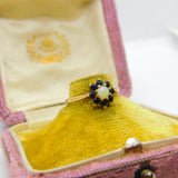 9ct Yellow Gold, Sapphire & Opal Floral Cluster Ring Vintage 1980 Birmingham