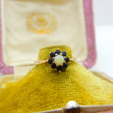 9ct Yellow Gold, Sapphire & Opal Floral Cluster Ring Vintage 1980 Birmingham