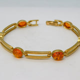 9ct Yellow Gold & Baltic Amber Panel Link Bracelet Vintage 2002 Sheffield