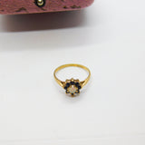 9ct Yellow Gold, Sapphire & Opal Floral Cluster Ring Vintage 1980 Birmingham