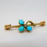 Victorian 15ct Gold, Turquoise & Old Cut Diamond Shamrock Brooch Antique c1880