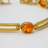 9ct Yellow Gold & Baltic Amber Panel Link Bracelet Vintage 2002 Sheffield