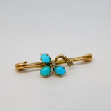 Victorian 15ct Gold, Turquoise & Old Cut Diamond Shamrock Brooch Antique c1880
