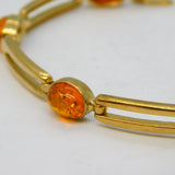 9ct Yellow Gold & Baltic Amber Panel Link Bracelet Vintage 2002 Sheffield