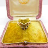 9ct Yellow Gold, Sapphire & Spinel Set Wishbone Band Ring 1988 Birmingham