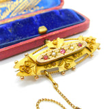 Edwardian 9ct Gold, Garnet & Seed Pearl Sweetheart Brooch Antique 1905