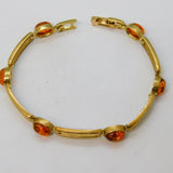 9ct Yellow Gold & Baltic Amber Panel Link Bracelet Vintage 2002 Sheffield
