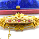 Edwardian 9ct Gold, Garnet & Seed Pearl Sweetheart Brooch Antique 1905