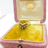 9ct Yellow Gold, Sapphire & Spinel Set Wishbone Band Ring 1988 Birmingham