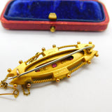 Edwardian 9ct Gold, Garnet & Seed Pearl Sweetheart Brooch Antique 1905