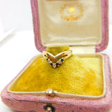 9ct Yellow Gold, Sapphire & Spinel Set Wishbone Band Ring 1988 Birmingham