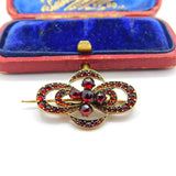 Austro-Hungarian Victorian 9ct Gold & Bohemian Garnet Floral Brooch Antique