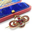 Austro-Hungarian Victorian 9ct Gold & Bohemian Garnet Floral Brooch Antique
