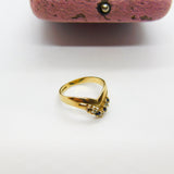 9ct Yellow Gold, Sapphire & Spinel Set Wishbone Band Ring 1988 Birmingham