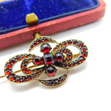 Austro-Hungarian Victorian 9ct Gold & Bohemian Garnet Floral Brooch Antique