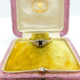 9ct Yellow Gold, Sapphire & Diamond Floral Dress Ring 1977 London Vintage