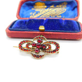 Austro-Hungarian Victorian 9ct Gold & Bohemian Garnet Floral Brooch Antique