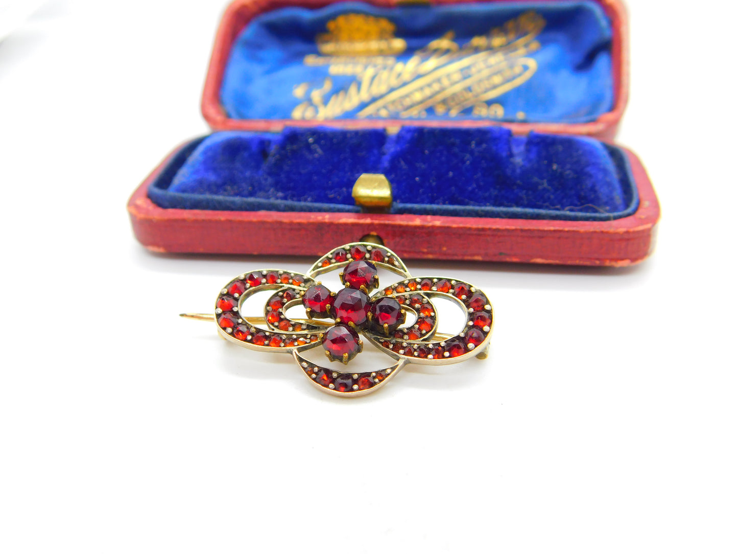 Austro-Hungarian Victorian 9ct Gold & Bohemian Garnet Floral Brooch Antique