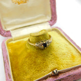 9ct Yellow Gold, Sapphire & Diamond Floral Dress Ring 1977 London Vintage