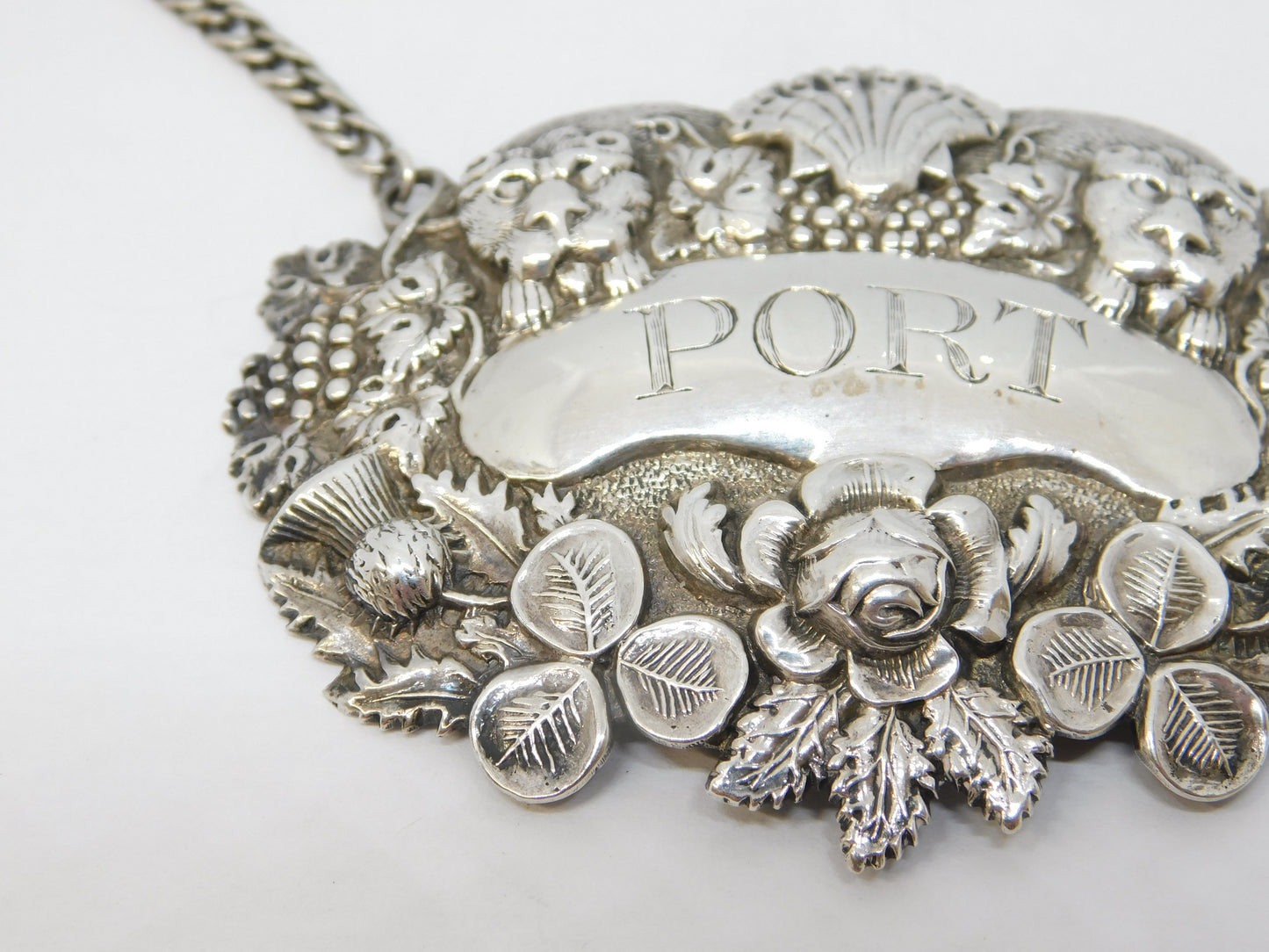 George III Sterling Silver Symbols of UK Port Decanter Label Antique 1819