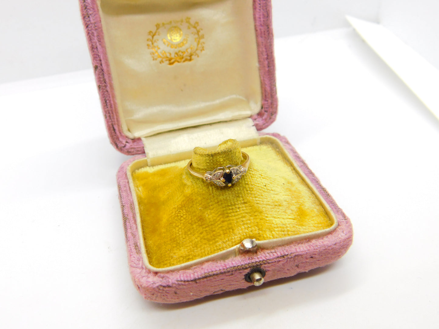 9ct Yellow Gold, Sapphire & Diamond Floral Dress Ring 1977 London Vintage