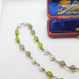 Sterling Silver, Pearl, Citrine & Peridot Drop Necklace Antique c1920 Art Deco