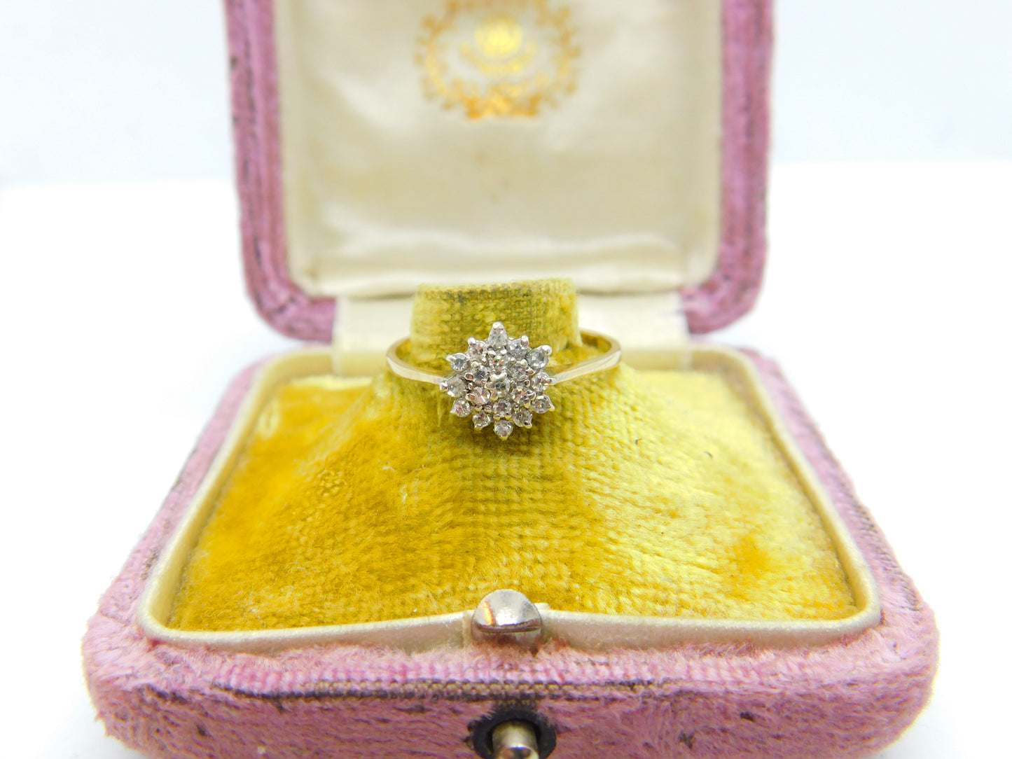 9ct Yellow Gold, Diamond Set Floral Cluster Ring 1986 London Vintage