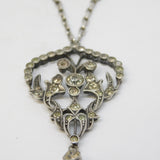 19th Century .900 Silver Paste Set Lavalier Drop Necklace Antique c1880