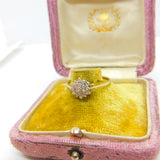 9ct Yellow Gold, Diamond Set Floral Cluster Ring 1986 London Vintage