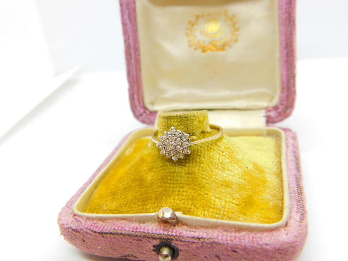 9ct Yellow Gold, Diamond Set Floral Cluster Ring 1986 London Vintage