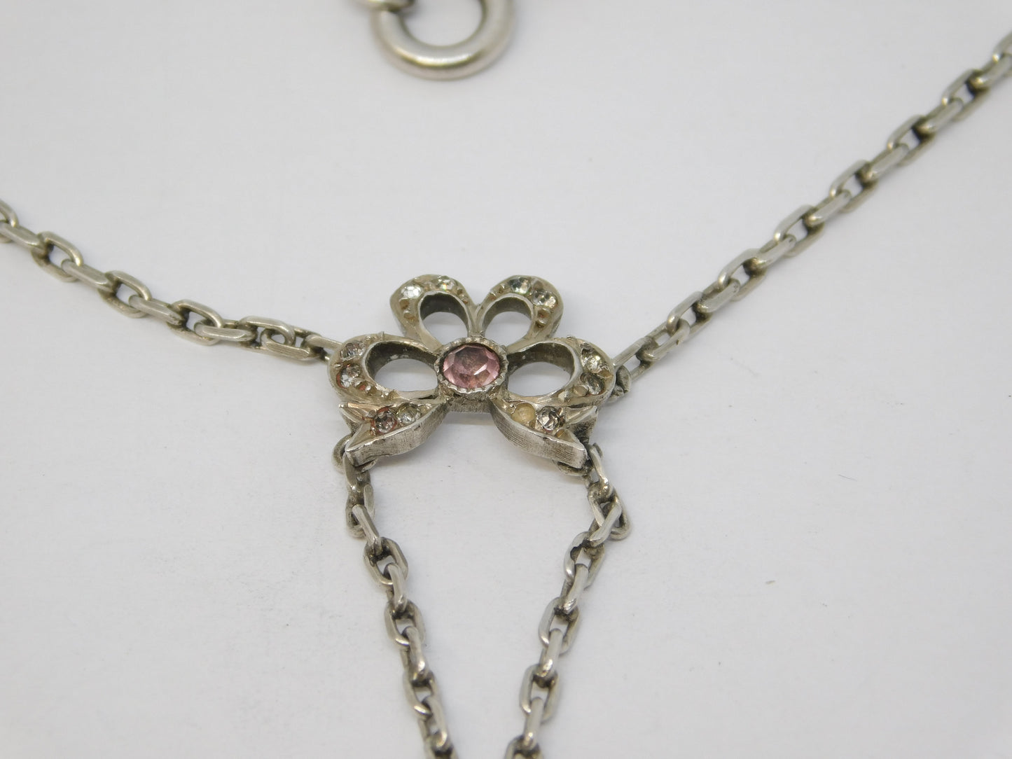 19th Century .900 Silver Paste Set Lavalier Drop Necklace Antique c1880