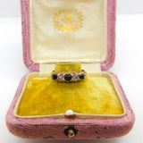 9ct Yellow Gold, Sapphire & Diamond Boat Ring 1982 Edinburgh Vintage