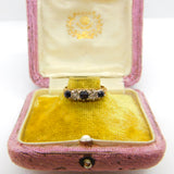 9ct Yellow Gold, Sapphire & Diamond Boat Ring 1982 Edinburgh Vintage