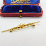 9ct Yellow Gold, Garnet & Pearl Set Sweetheart Bar Brooch Vintage 1987 London